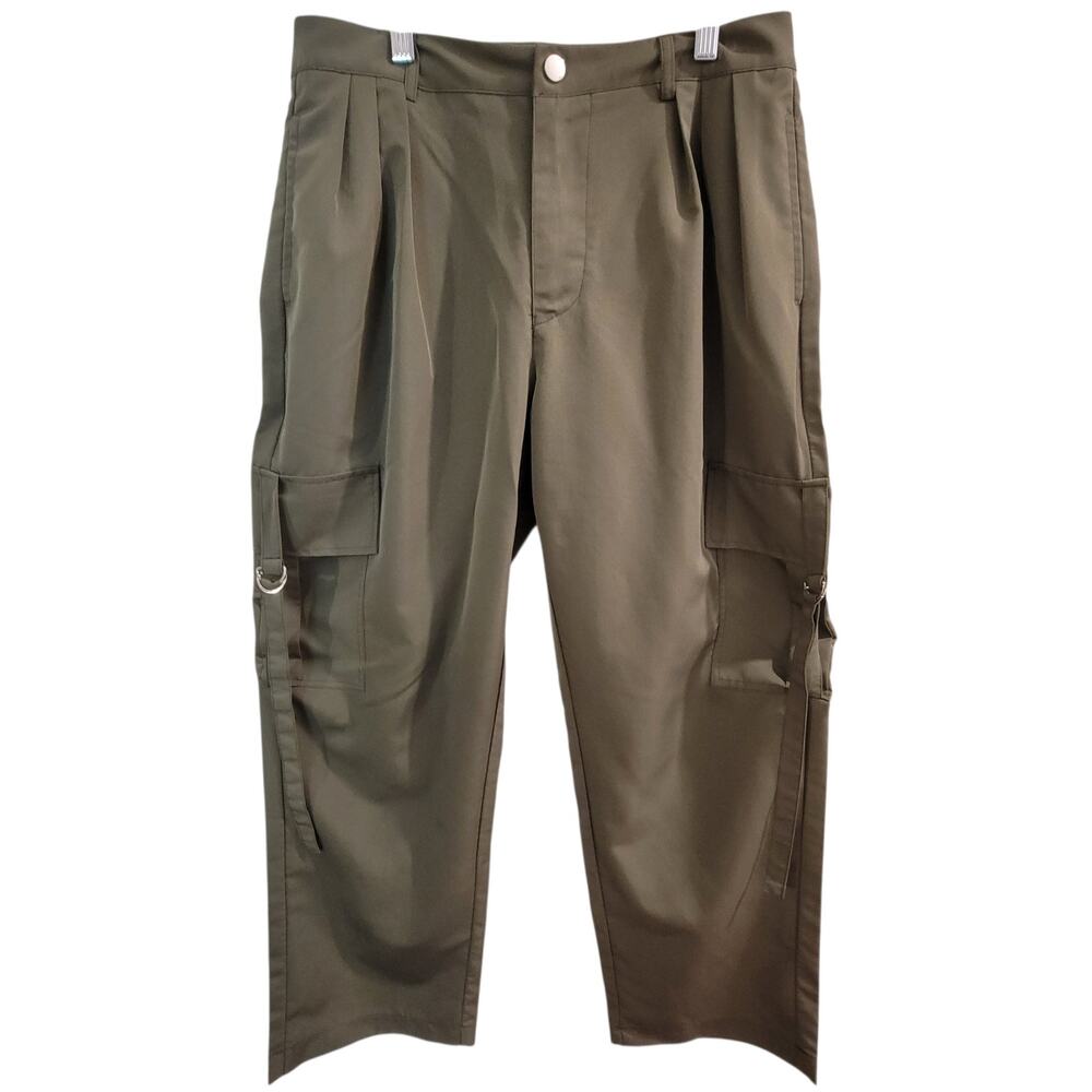 Women’s Olive Green Cargo Pants Size M Pleated Utility Strap Y2K